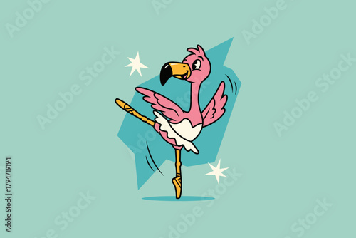 Funny Pink Flamingo Dancing Ballet In Tutu.