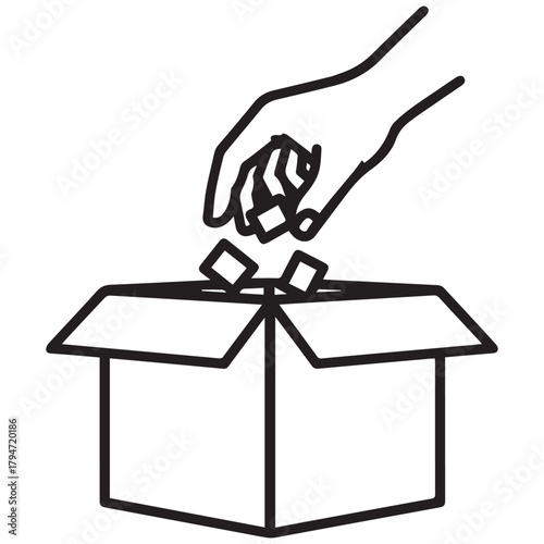 Hand Placing Cubes into an Open Box Illustration.