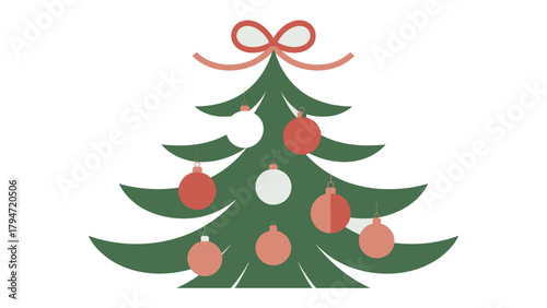 Festive Season's Greetings: An illustrated Christmas tree, adorned with cheerful ornaments and topped with a delicate bow, perfectly captures the joy and anticipation of the holiday season.