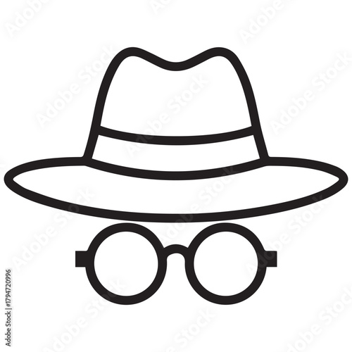 Iconic Spy Silhouette Hat and Glasses in Bold Outline.