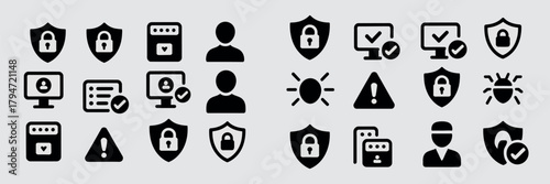 Security icons, digital protection and cyber security symbol set