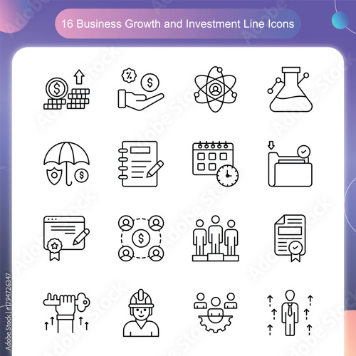 Business Growth and Investment Icons – Line Style Set 6