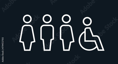 All gender restroom sign. Toilet line icon, linear style vector pictogram. WC gender symbol.
