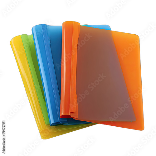 Colorful plastic file folders stacked
