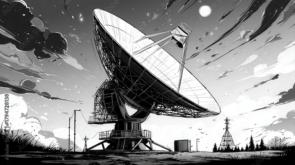 Obraz premium Giant Radio Telescope Antenna Communication Technology Illustration