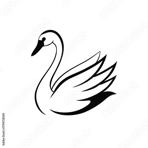 Graceful black swan icon in a minimalist style