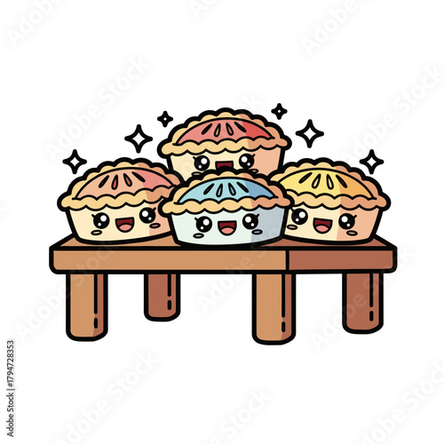 Pie desserts displayed cheerfully on a wooden table for Thanksgiving  