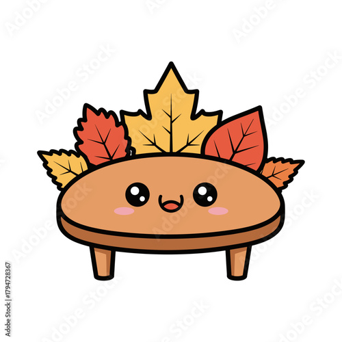 Cute cartoon table topped with autumn leaves for Thanksgiving  