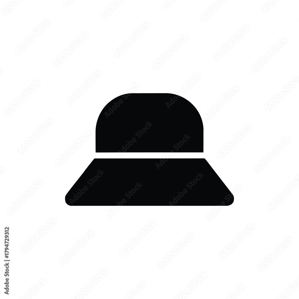 Fototapeta premium Black minimalist bucket hat silhouette icon graphic design element on white