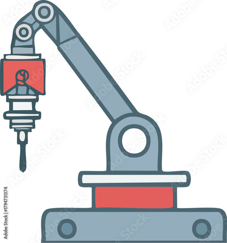 Vector illustration of an automated industrial robotic arm, a symbol of modern manufacturing and advanced technological processes