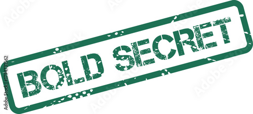 Intriguing green grunge rubber stamp impression revealing the mysterious words BOLD SECRET