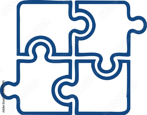 A doodle-style illustration of four interlocking puzzle pieces, representing successful collaboration, strategic problem-solving, unified effort, and seamless integration