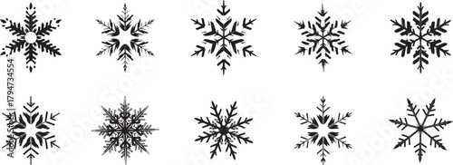 Set of black snowflake silhouettes for winter and christmas Vector