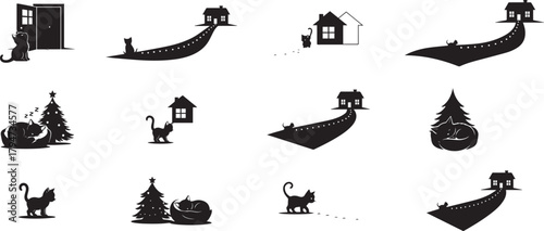 Christmas cat silhouette collection Vector