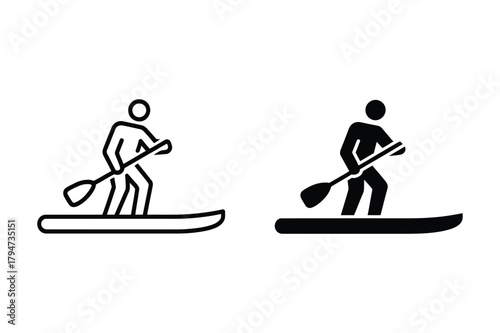 Paddleboarder icon: outline and solid versions for stand up paddleboarding sport.