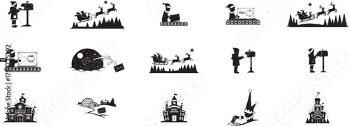 Christmas mail and north pole delivery icons Vector