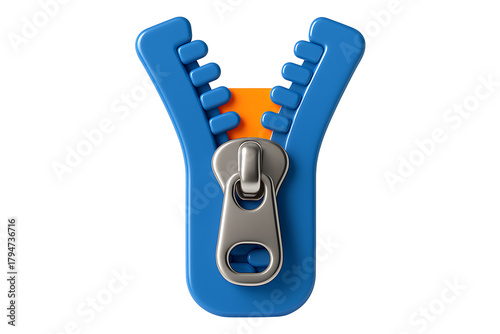 3D Rendered Zipper Icon with Stylish Glossy Finish, Representing Openness, Closing, and Security