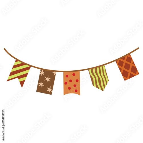 Pennant garland, Holiday flag icon. Hand drawn vector illustration. Holiday decoration, bunting. Carnival garland