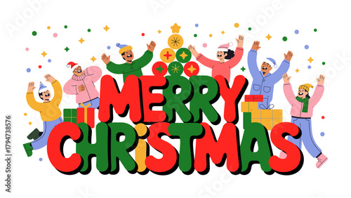 Christmas Cheer: A vibrant illustration depicts a joyful scene of celebration, embodying the spirit of Christmas, featuring people enjoying the festive season.