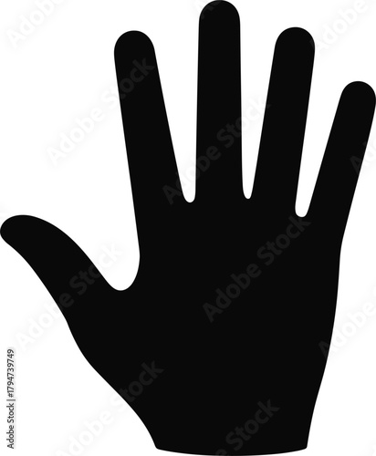Black Silhouette of an Open Hand on White Background palm fingers