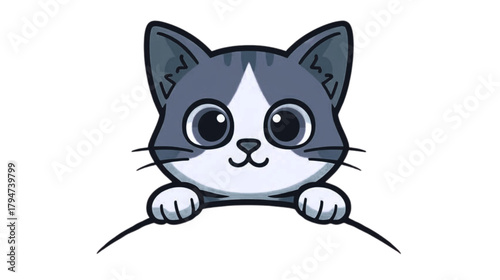 A Charming Gray And White Kitten Peers Over An Edge Its Large Eyes Conveying Innocence And
