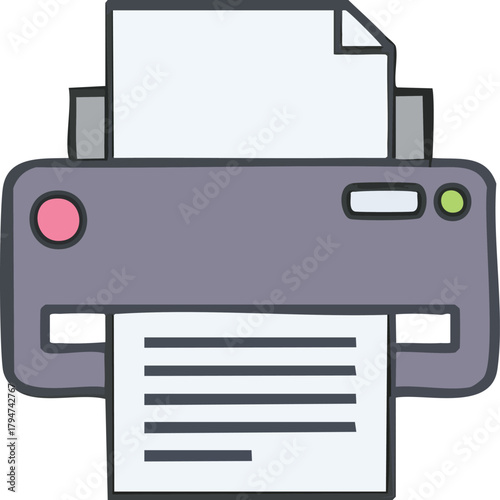 A hand-drawn illustration of a printer ejecting a page of text, symbolizing office work and document creation