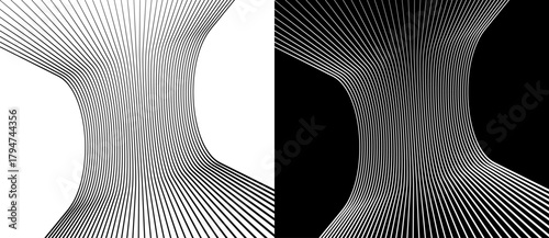 Abstract background with waves lines. Illusion of dynamic transition. A black lines on a white background and an equally white lines on the black side.