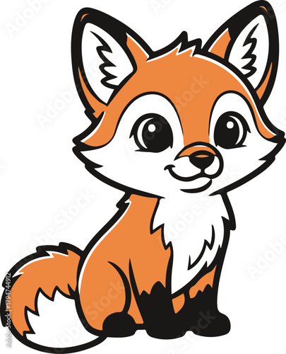 Cartoon fox. Cute animal fox cub. Suitable for children's books, sticker, mascot, logo. Vector illustration on white background	
