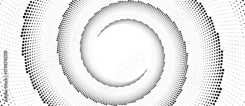 Creative halftone spiral with hexagons vector close up. Abstract halftone advertising background or design element. Optical illusion effect.