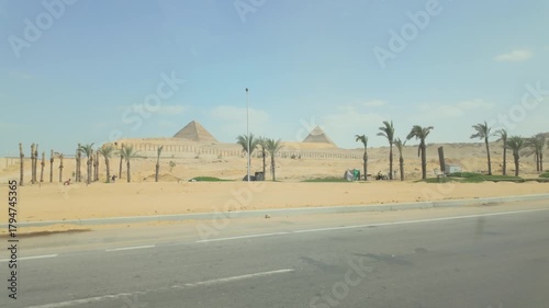 Driving near the Pyramids of Giza, Cairo, Egypt