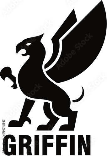 Dynamic Black Griffin Mythical Creature Logo with Bold Text