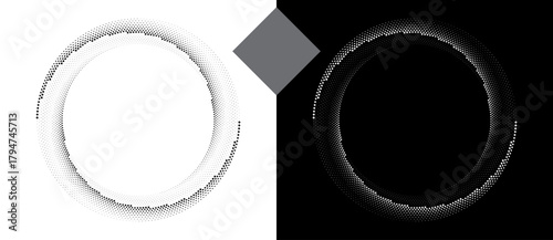 Spiral dotted background with rhombuses. Yin and yang style. Design element or icon. Black shape on a white background and the same white shape on the black side.