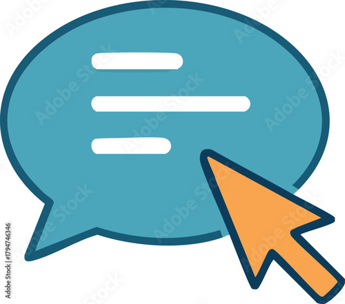 Chat bubble with cursor icon representing communication and online messaging, perfect for representing digital conversations and interaction