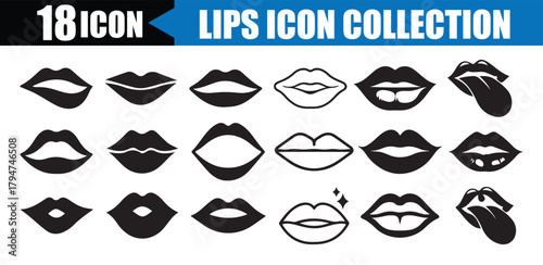 lips icon vector set. Women lips icons set. Mouth and lips logo design. Sexy female lips symbols. Vector Illustration