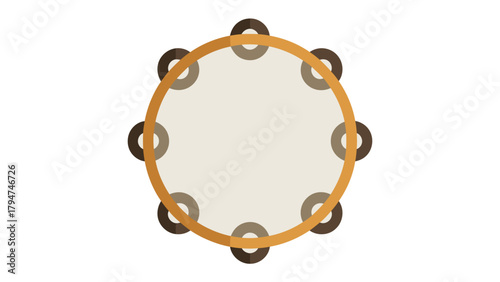 Tambourine in Isolation: An overhead shot, showcasing a classic tambourine, its circular form and metallic accents inviting a rhythmic connection.