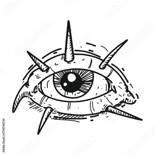 Spooky Vector Sticker of eye with horn tatto style