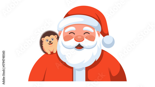 Holiday Cheer: A jolly figure embraces the festive spirit, sharing a tender moment with a spiky friend, capturing the magic and delight of the holiday season.