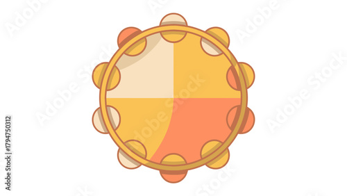 Tambourine: A colorful tambourine, designed to create rhythmic sounds and add lively vibes to any song, lies centered on an empty space, waiting to be played.