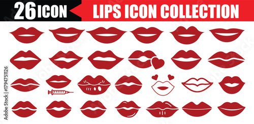 Lipstick Kiss Icons Pack – Red Mouth Expressions Vector Set