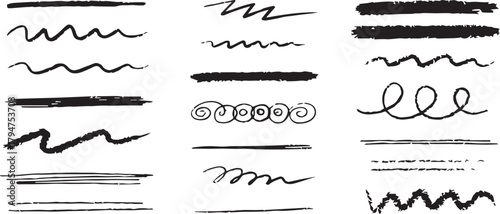 Hand Drawn Brush Stroke Collection | Black Ink Lines, Underlines and Scribbles for Graphic Design Elements and Text Dividers