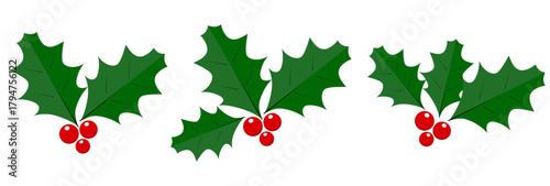Holly Berry Icons Set, Christmas Logo With Holly Berries. twigs Holly Berry 