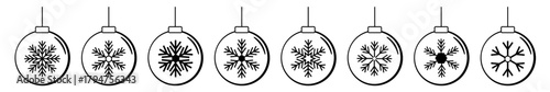 Collection of handmade Christmas balls icons. Sketch vector Christmas balls set, Christmas baubles or holiday toys