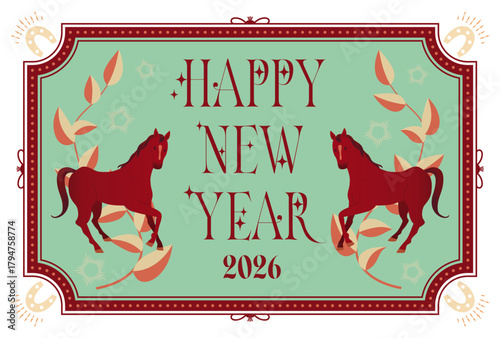 2026 Year of the Horse New Year's Cards with a Classic Atmosphere: Horse Illustration New Year's Postcard Materials