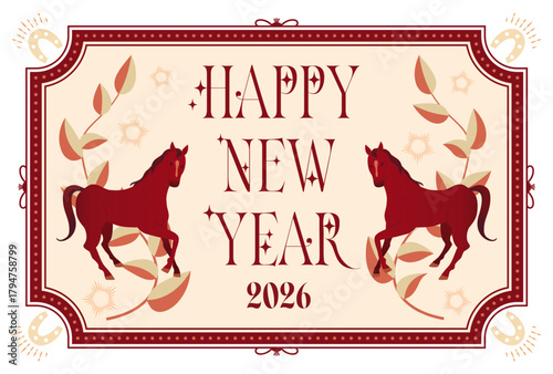 2026 Year of the Horse New Year's Cards with a Classic Atmosphere: Horse Illustration New Year's Postcard Materials