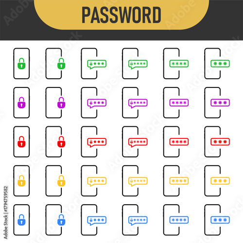 Phone password. Password protected icon. Phone with enter password code, verification security authorization Two step authentication. Notification button and entering a code on the screen