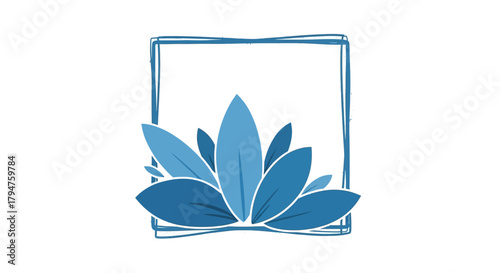 Stylized floral design with blue leaves and a grunge square frame for creative projects