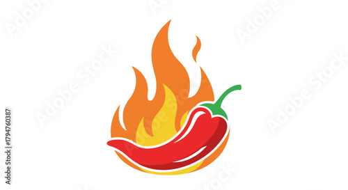 Fiery Flavors: A Vivid Illustration of a Red Chili Pepper Engulfed in Flames for Culinary Designs