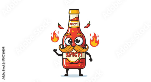 Charming chili condiment cartoon, with fiery spirit, offers a bold invitation for zesty culinary