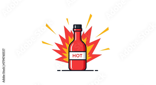 Spicy delight: a vibrant depiction of a hot sauce bottle with burst effect