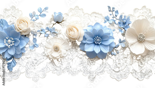 Wallpaper Mural Delicate lace border adorned with soft blue and ivory flowers Torontodigital.ca